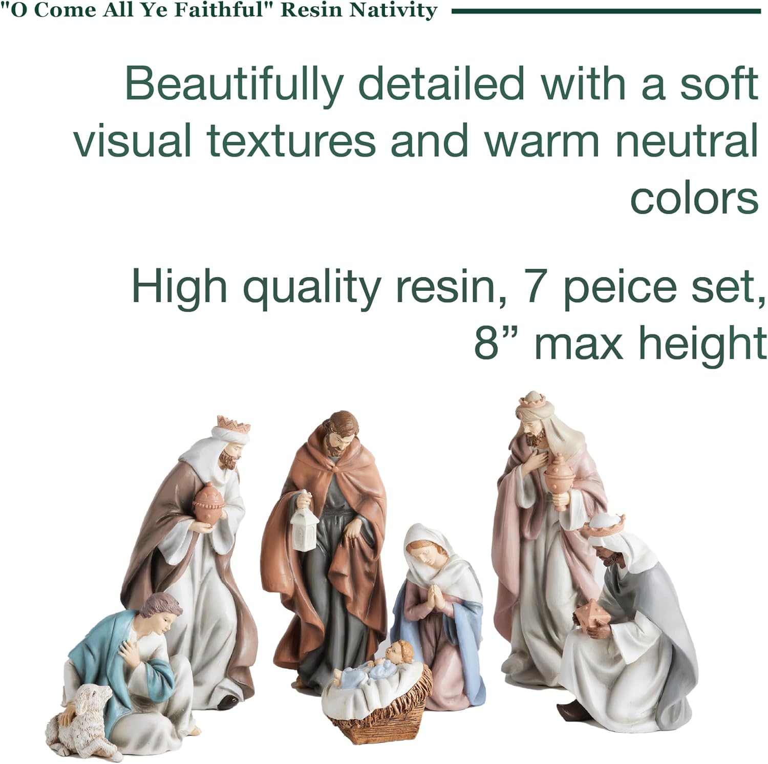 The Nativity Store - O Come All Ye Faithful Resin Nativity - Religious Christmas Holiday Decoration, 7 pcs