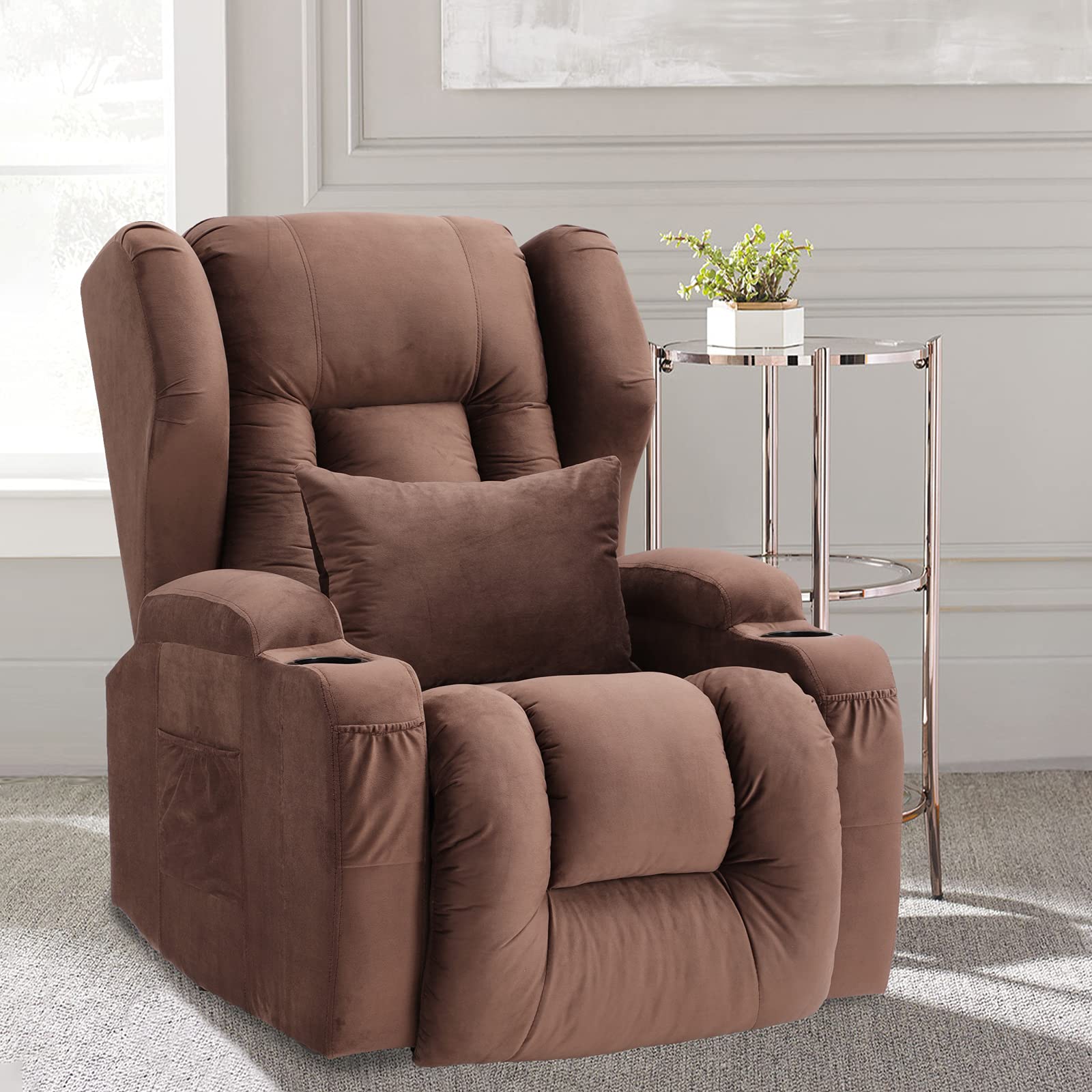 Buy Power Recliner Chair with Massage and Heat Fabric Wingback
