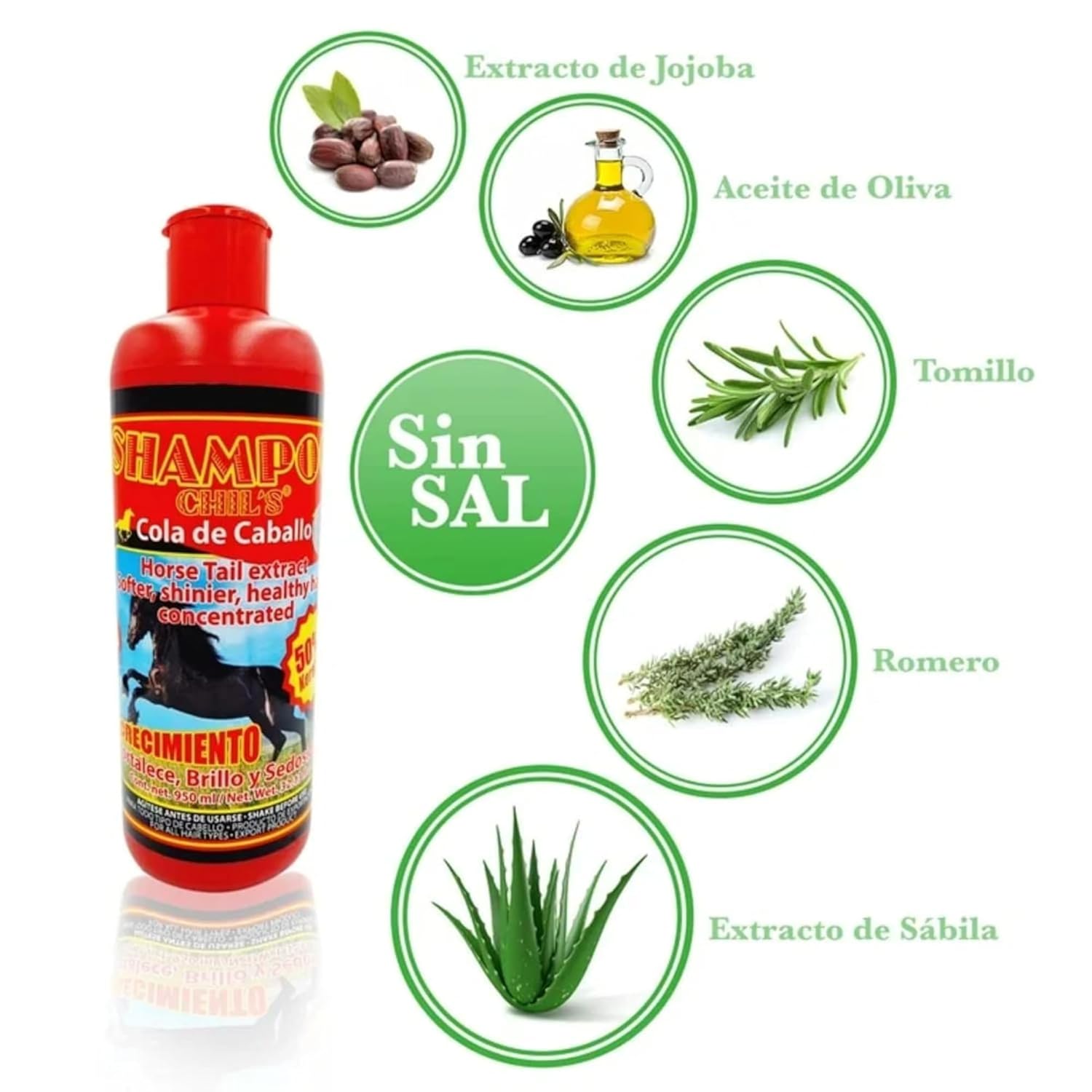 Cola de Caballo Shampoo for Hair Growth CHILE’S 32.2 fl oz (950 ml) – Horse Tail Extract with Keratin, Strengthening & Shine Formula para Crecimiento, Cabello Más Fuerte y Sedoso