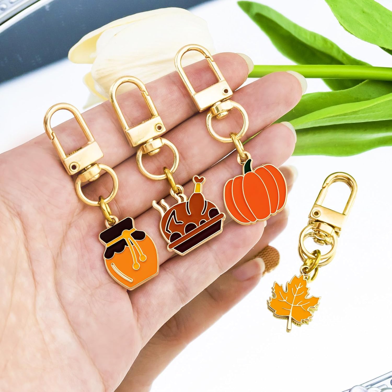 Ikacvb Thanksgiving Keychain 4pcs Fall Gifts For Women Friends Teen Girls Cute Keychains Bag Charms Thanksgiving Turkey Decoration For Purse Charm For Handbags Key Chains Women Cute Stuff - Image 3