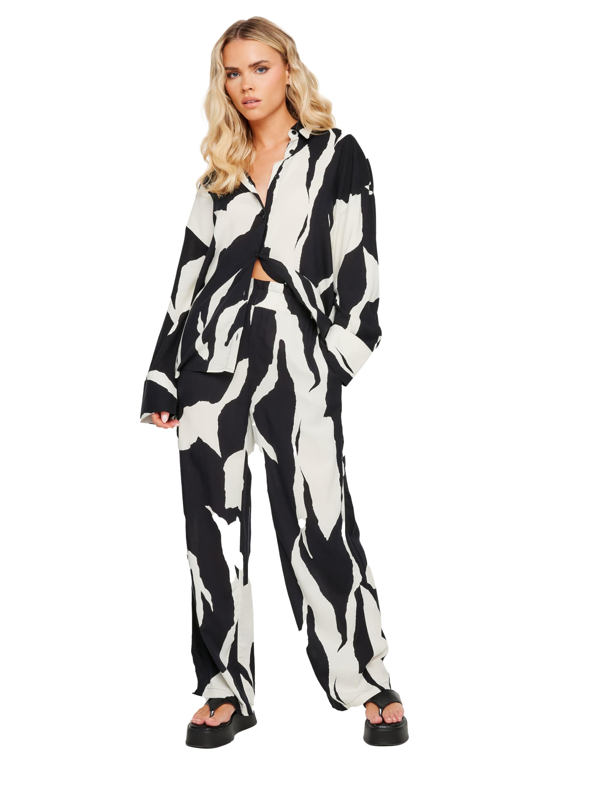 PixieGirl Petite Black Mono Abstract Print Shirt Petite