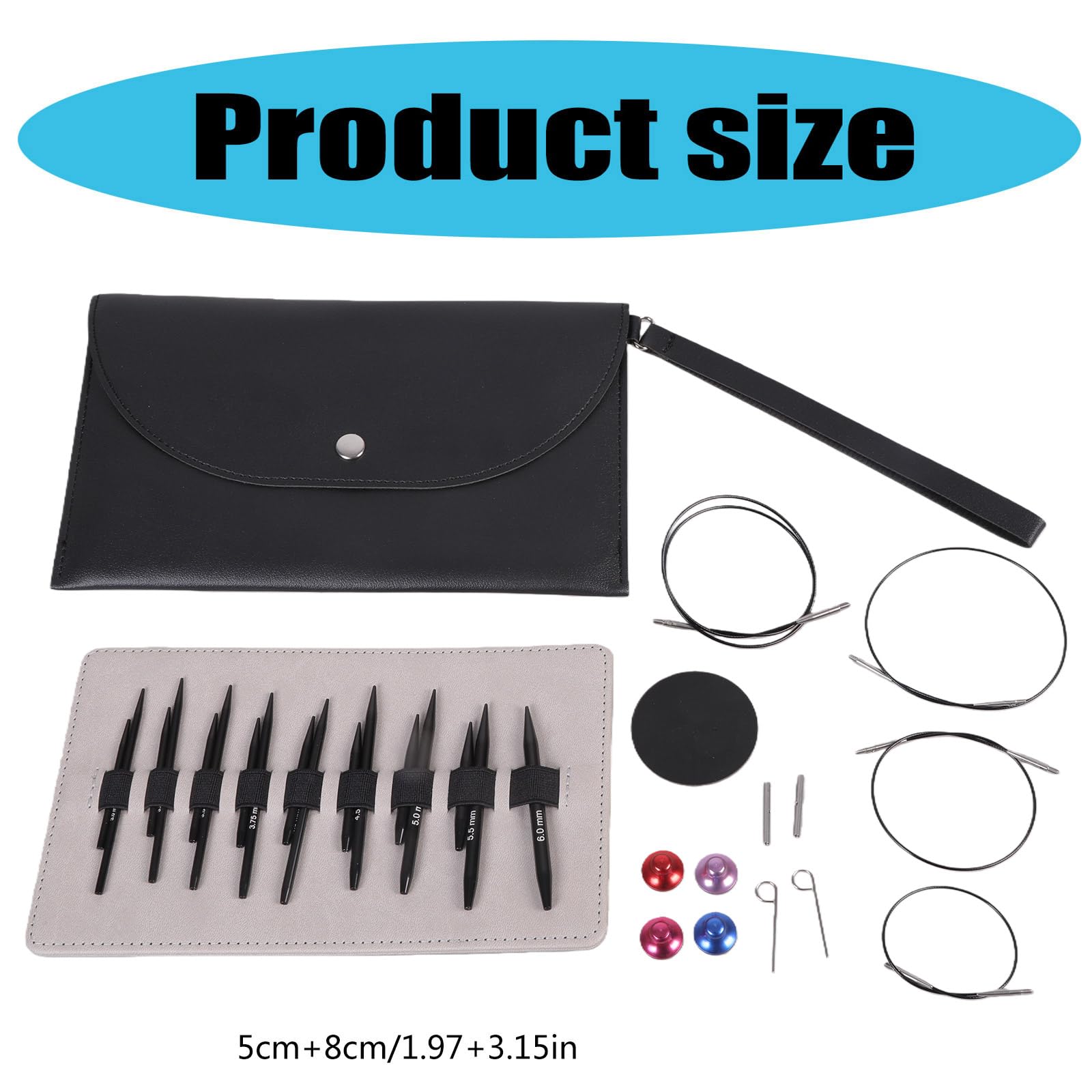 Rundstricknadel Set mit Etui und Zubehör, Größe von 3, 0 mm bis 6, 0 mm, Zubehör für Rundstricknadeln