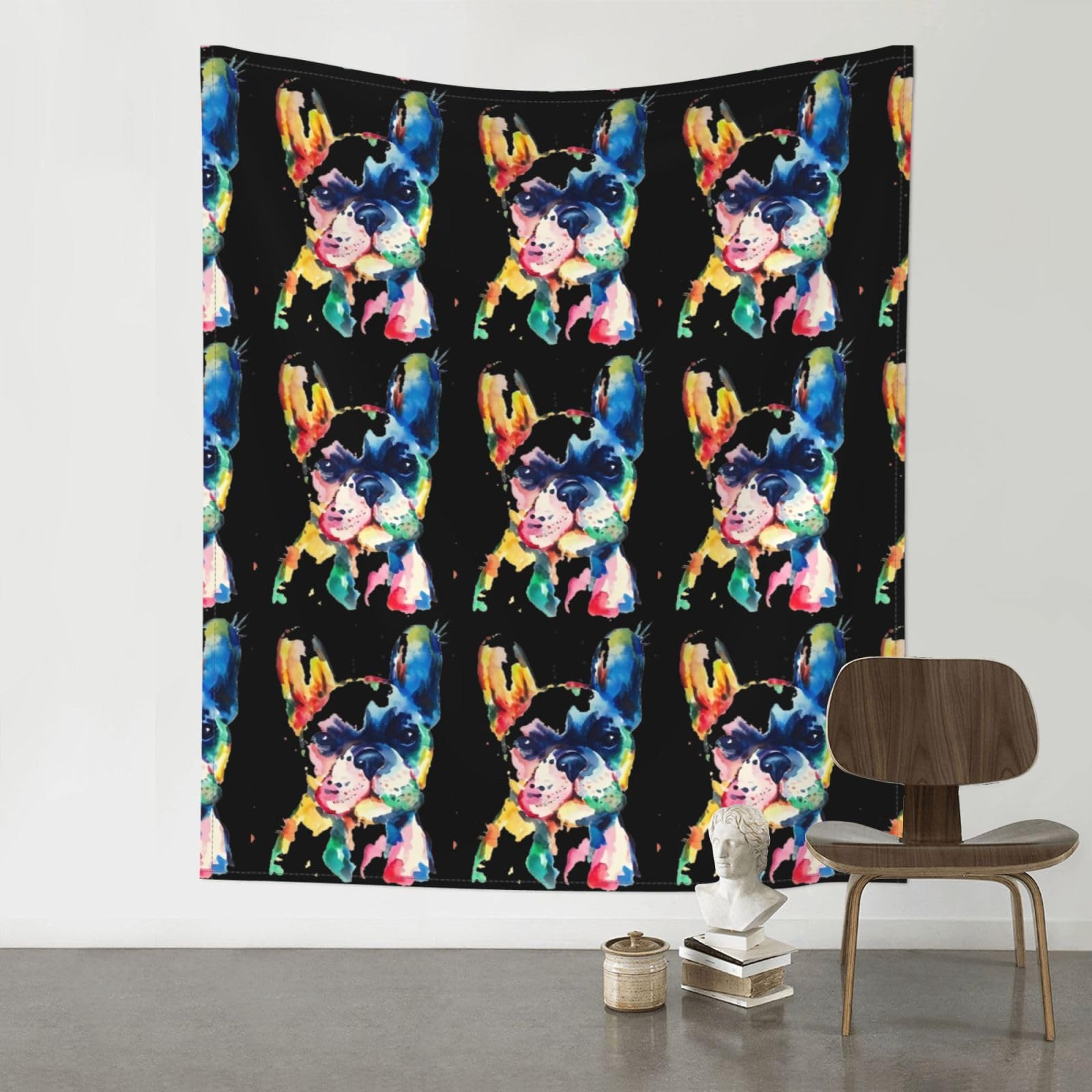 YYHHAOFA French Dog Puppy Hand Prints 60x51in Wall Tapestry – Durable Polyester Throw for Dorm, Beach, & Home Decor