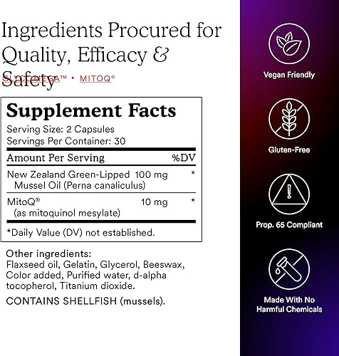 Miniatura 4 de MitoQ +Joint Advanced CoQ10 Suplemento antioxidante - Contiene mesilato de mitoquinol y extracto de aceite omega de mejillón de labios verdes -