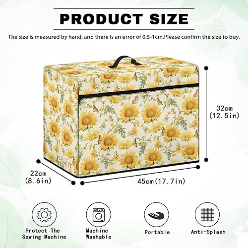 Miniatura 99 de Funda para máquina de coser de mariposas y flores con prácticos bolsillos, funda protectora con asa, para la mayoría de máquinas de coser estándar