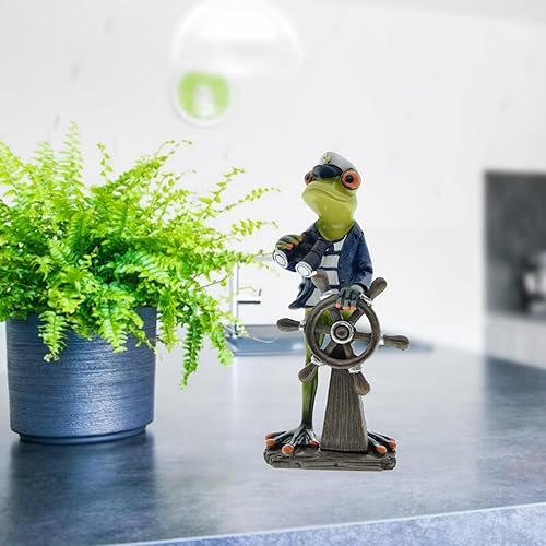 Miniatura 8 de Estatuas creativas de resina de dirección de capitán de rana, esculturas de ranas de mascota de patrón azul marino, figuras coleccionables para