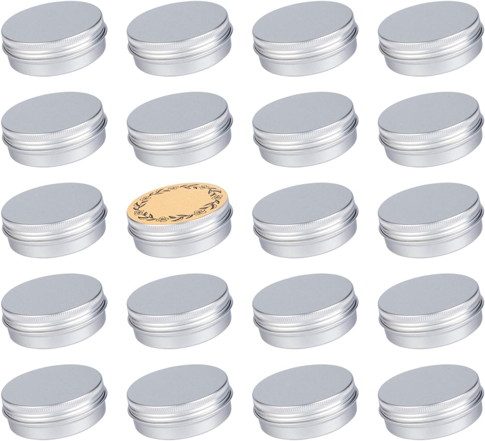 2 oz / 60ml Screw Top Aluminum Tin Jar with Screw Lid and Blank Labels - Pack of 23 (Silver)