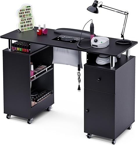 Miniatura 12 de Mesa de manicura para técnico de uñas, estación de salón de belleza resistente a la acetona con recolector de polvo, almohadilla para la muñeca,