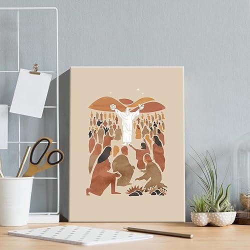 Miniatura 2 de OAOPIC Arte enmarcado Jesús Feeds 5000 Póster de Cristo en blanco y negro, versículos de la Biblia, lienzo de historia, arte de pared, bohemio,