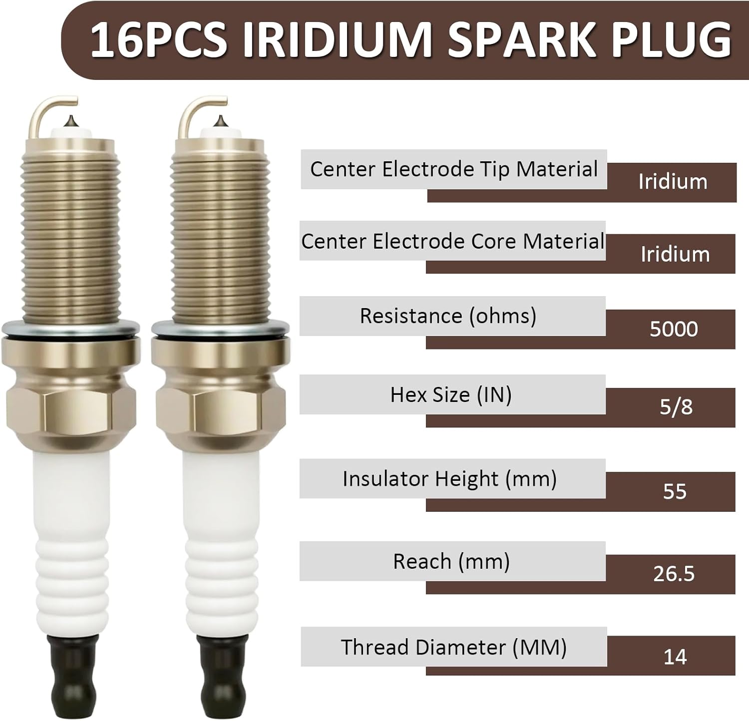 16PCS Iridium Spark Plug Compatible with Chrysler Dodge Jeep Ram 4.7L 5.7L 6.4L V8