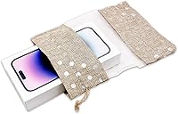 Vista 5 de 12 paquetes de grandes bolsas de regalo de arpillera de lino y organza con cordones (16.5x21.5 cm, beige/plata de lunares) - Favores de fiesta