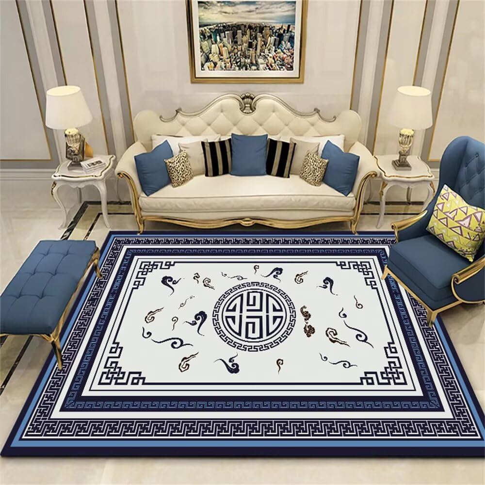 Tapis créateur bleu 120x200 cm aux finitions soignées pour sol