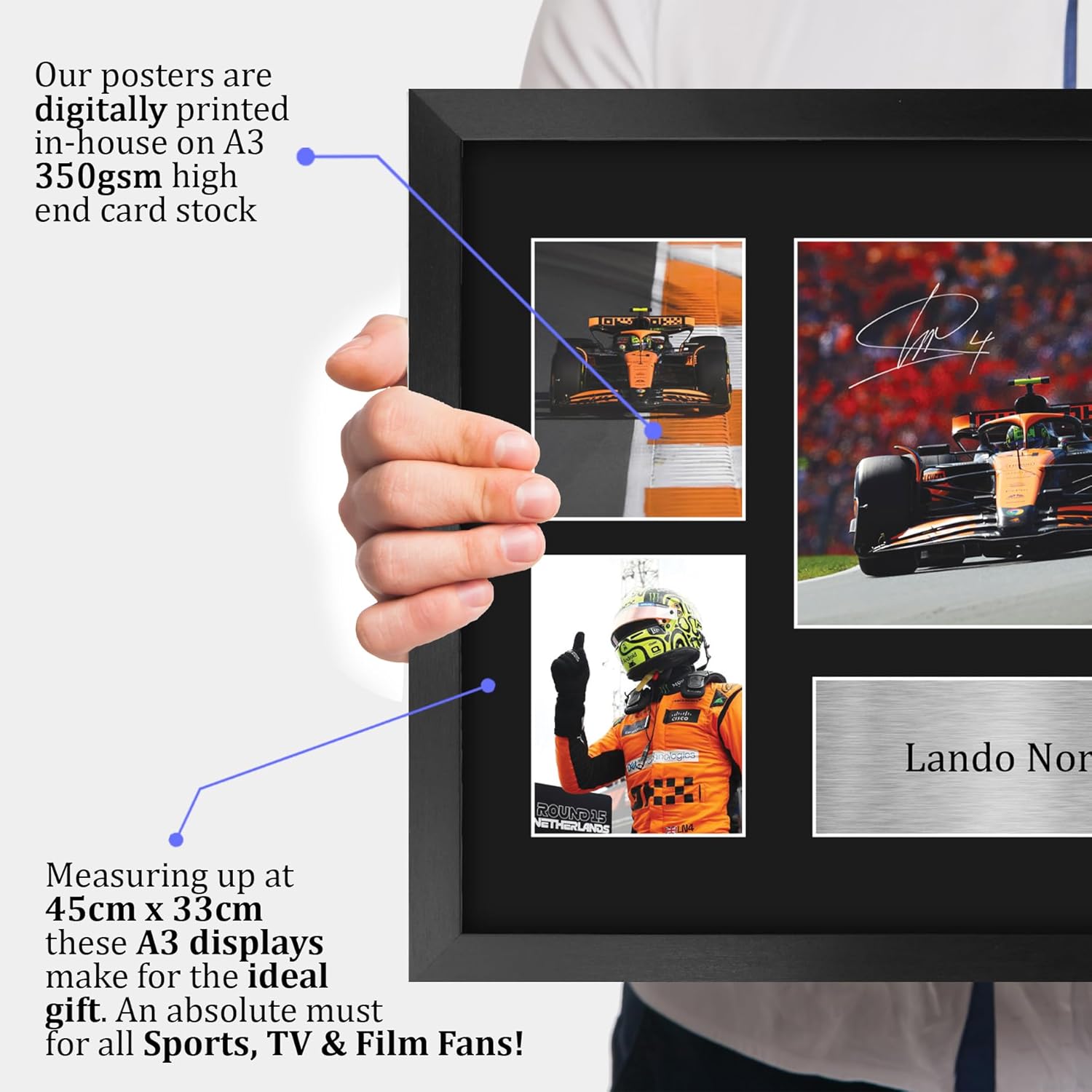 HWC Trading Lando Norris McLaren-Mercedes Gifts Printed Signed Autograph Presentation Display for F1 Formula 1 Racing Fans - 16" x 12" Framed