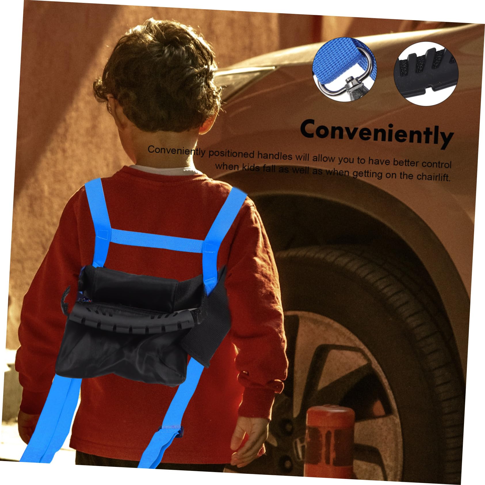 Harnais de Ski pour Garçon et Filles, Sangle Réglable en Nylon et Polyester, Bleu, pour Patinage et Ski, Maintien D'équilibre