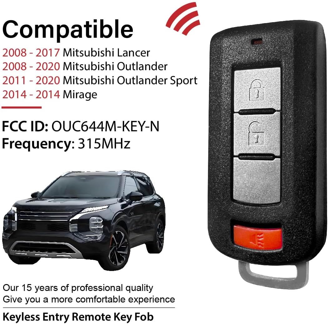 Replacement for Mitsubishi Lancer Outlander Sport Mirage Key Fob Remote Control 2017 2018 2019 2020 3 Buttons 315MHz OUC644M-KEY-N,Black