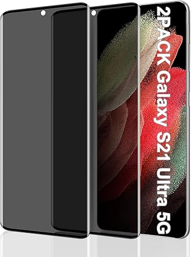 Paquete de 2 protectores de pantalla para Galaxy S21 Ultra Privacidad de vidrio templado antiespía dureza 9H vidrio templado HD película negra