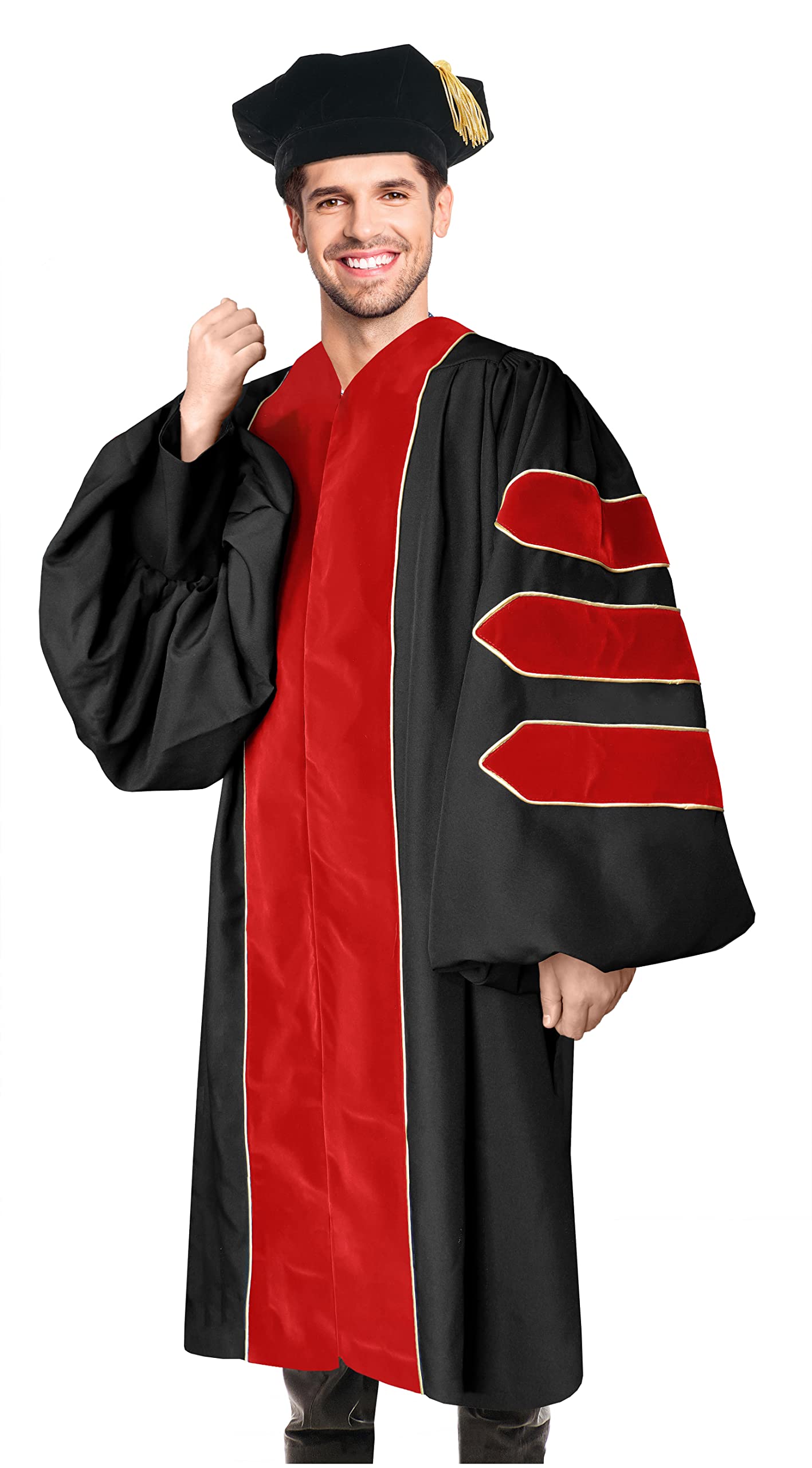 YIIOSS Unisex Deluxe Doctoral Graduation Gown with Tam 8-Sided Package for Doctoral Regalia