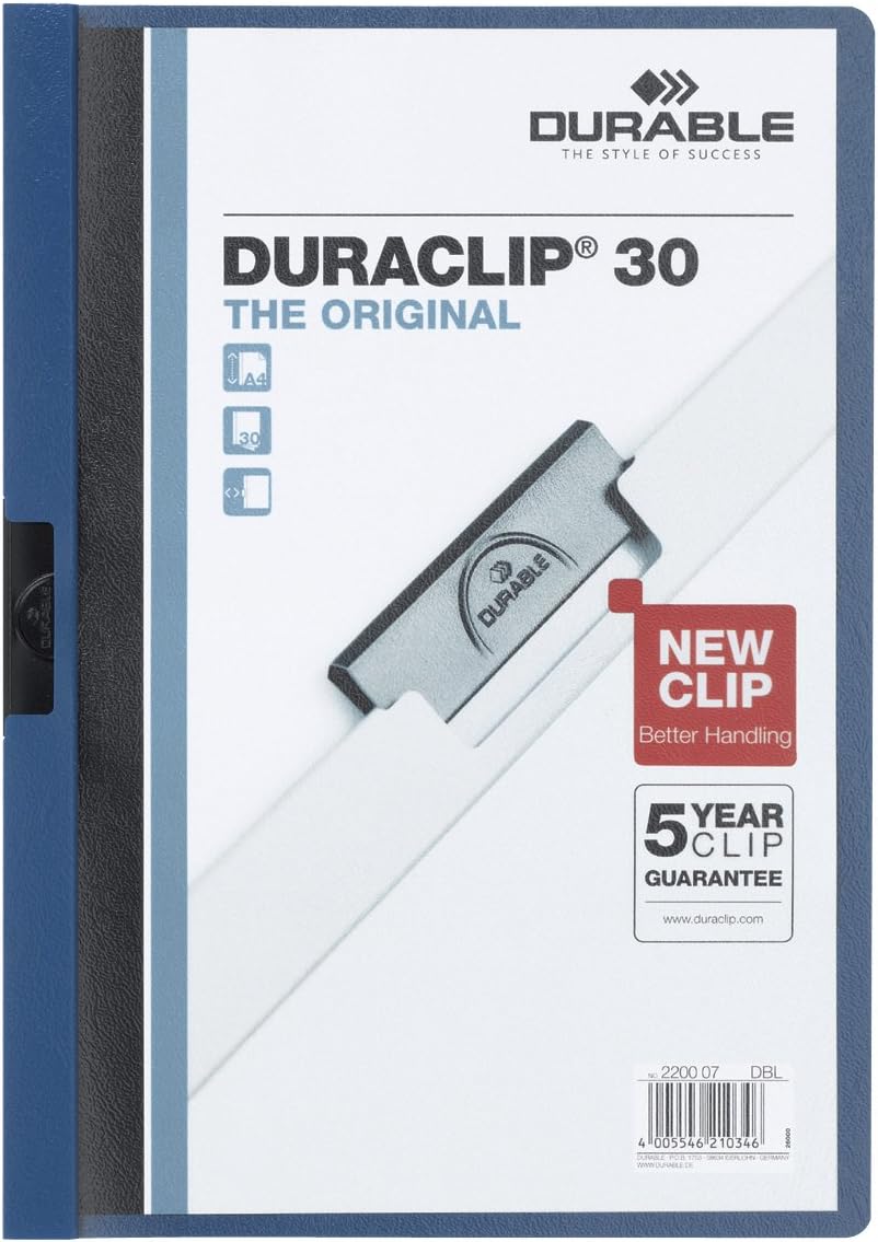 DURACLIP® 30 A4 Clip Folder - Holds Up to 30 Sheets of A4 Paper - Strong Metal Sprung Clip - Pack of 25 Dark Blue Colour Folders for Organising Documents