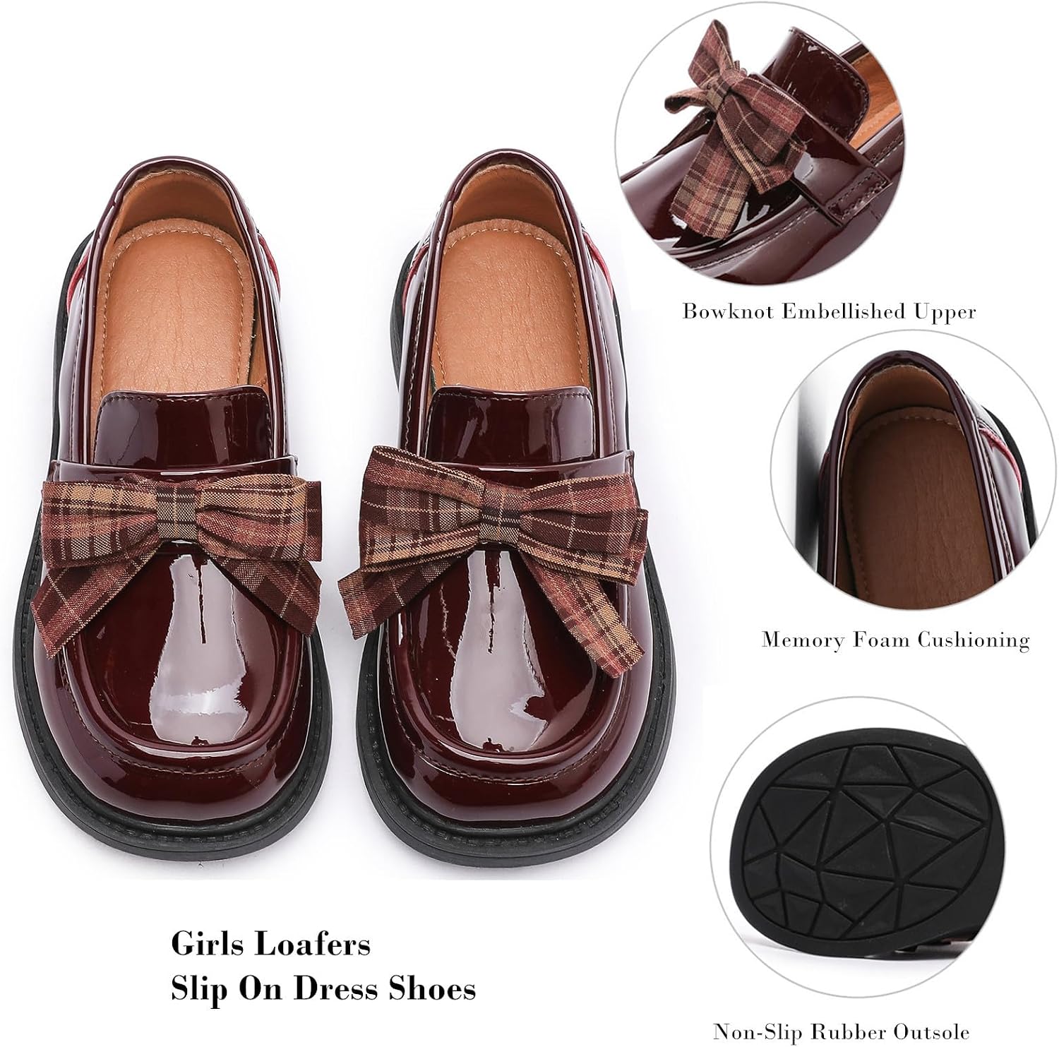 DADAWEN Girl's Loafers Slip On Dress Shoes Bow Round Toe Oxford Flats School Uniform Shoes Wedding Birthday Party (Toddler/Little Kid/Big Kid)