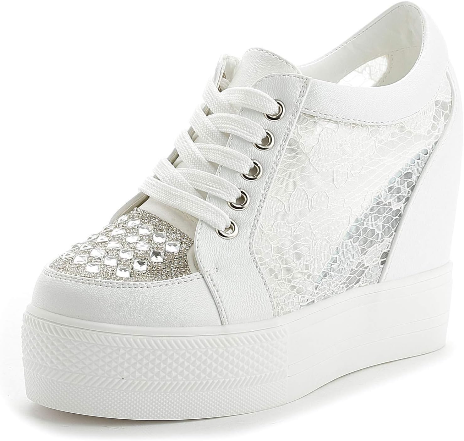 Women Wedges Sneakers with Hidden Heel Ankle High Platform Walking Shoes Fashion Bride Wedding Shoes