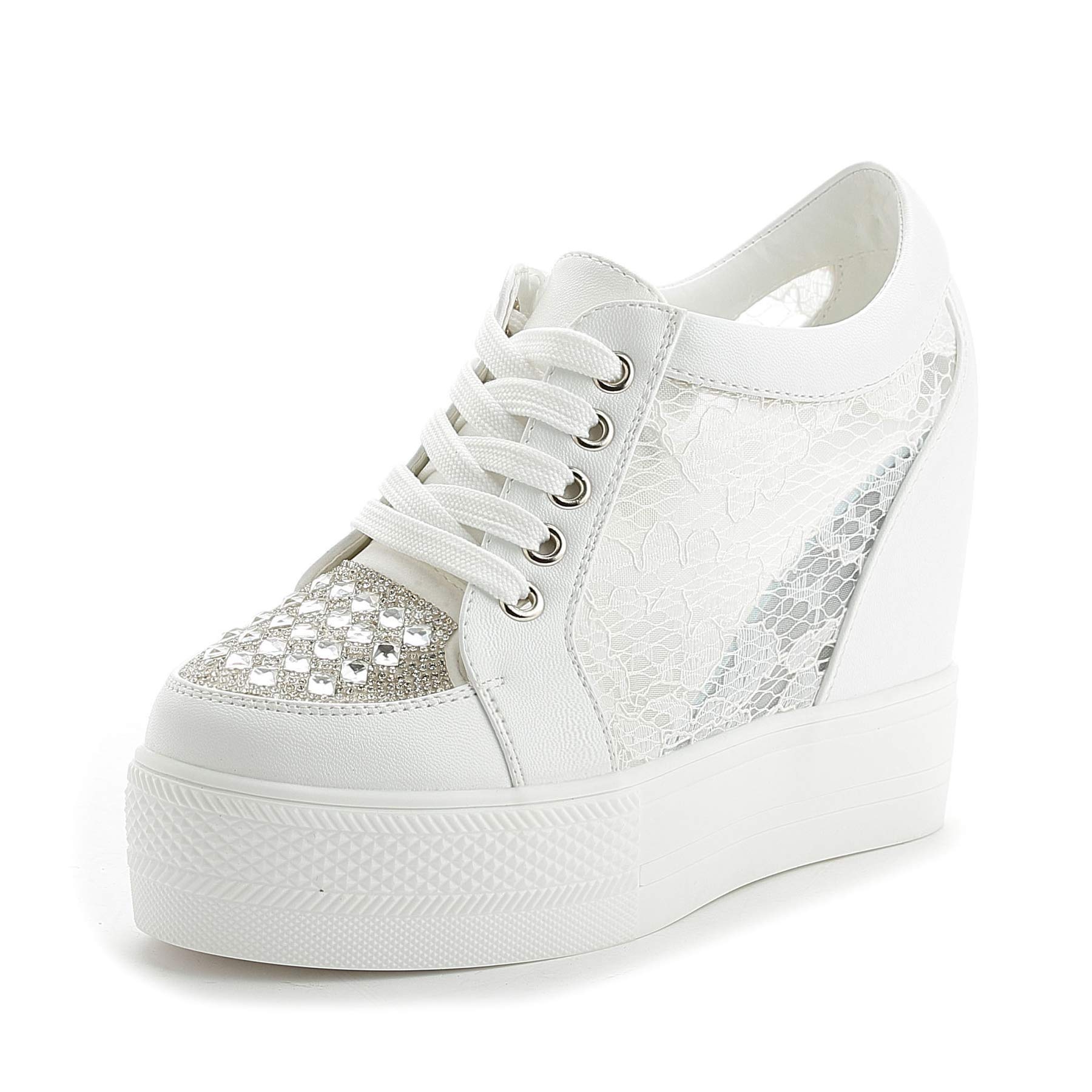 Women Wedges Sneakers with Hidden Heel Ankle High Platform Walking Shoes Fashion Bride Wedding Shoes