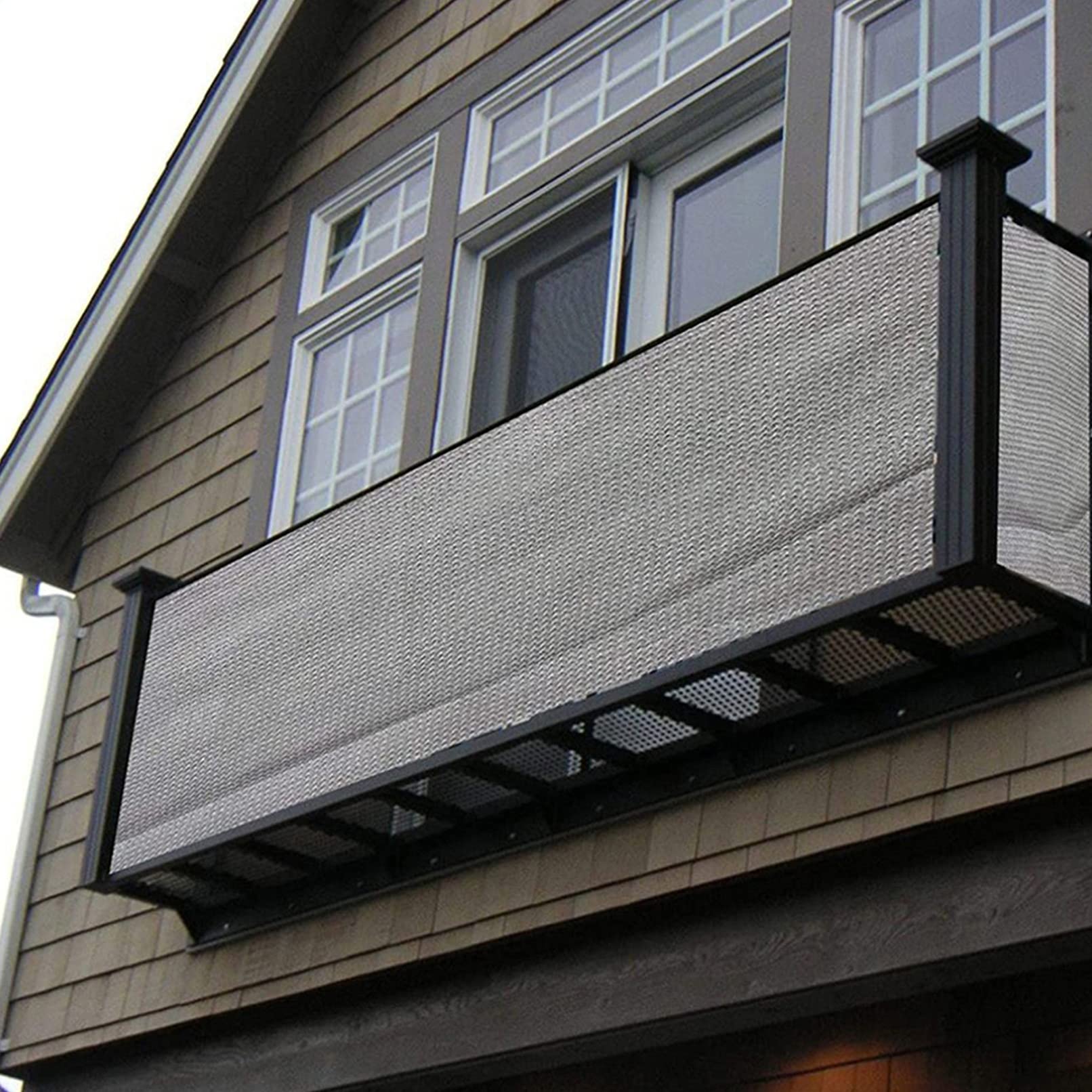 Copertura Balcone 1x4.5m HDPE - Schermo Privacy Antivento, UV, Con Occhielli, Corda E Fascette, Grigio Chiaro