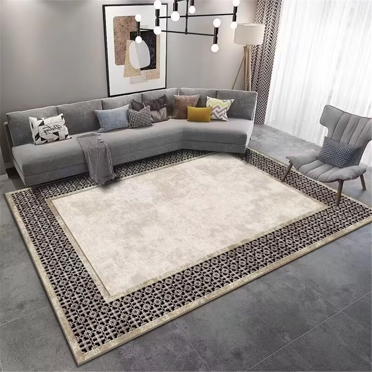 Tapis gris rectangulaire géométrique pour le salon et bureau moderne