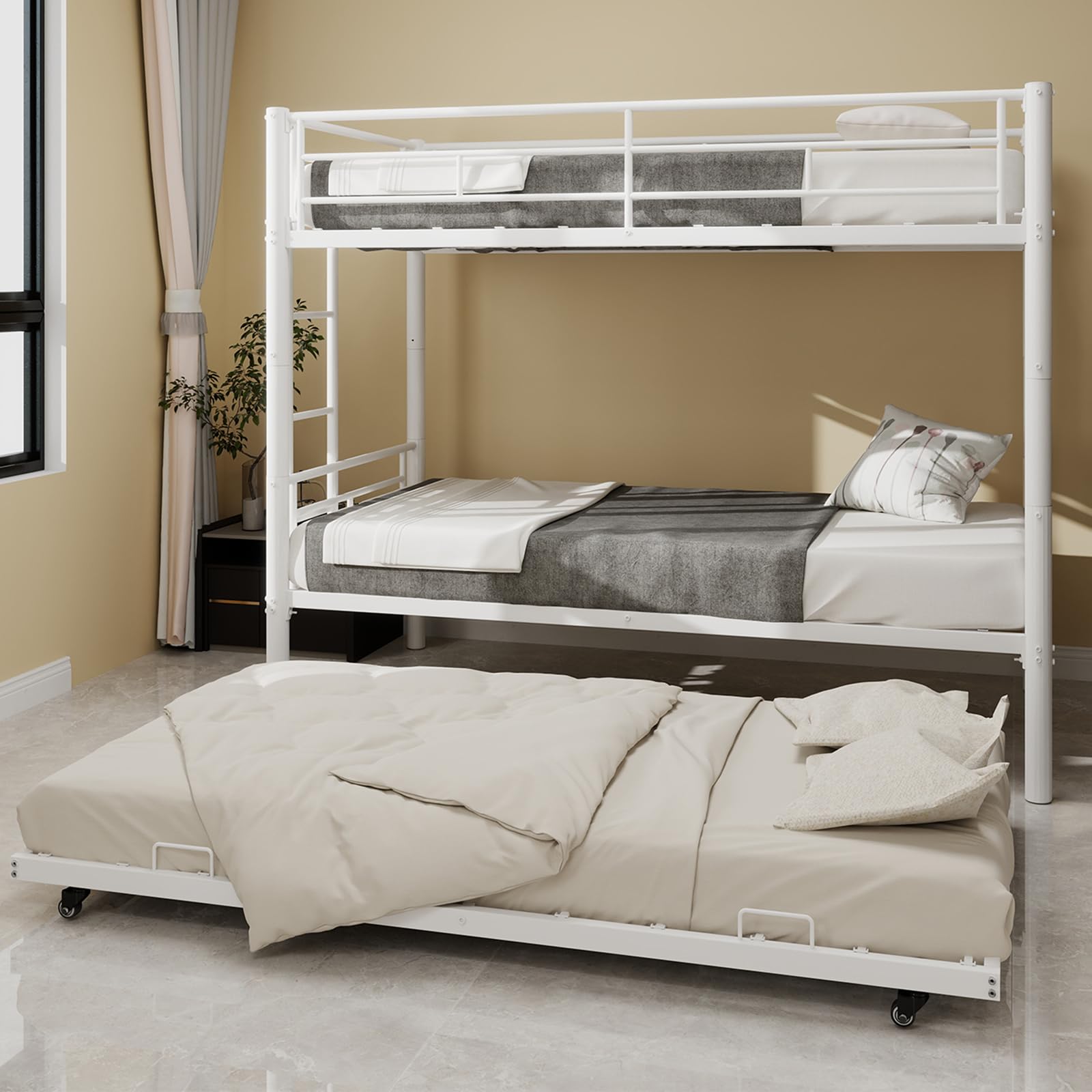 Lubvtti Letto a castello per bambini in metallo con letto estraibile,trasformabili in due letto singolo, letto per bambini 90x190 cm con scaletta e ringhiera (A-Bianco)