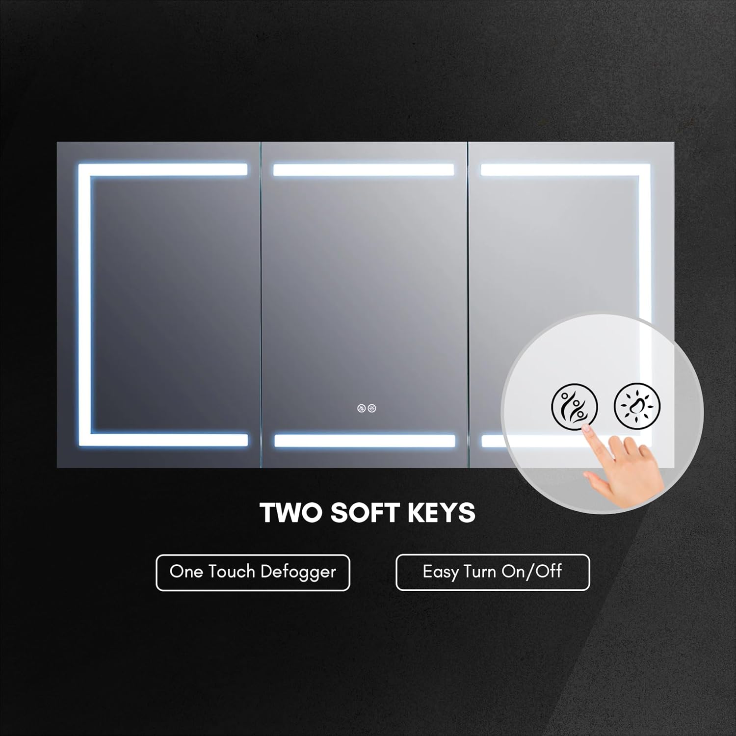 Blossom 60-Inch LED Lighted Mirror Medicine Cabinet - Recessed or Surface Mount Bathroom Cabinet - One Touch Built-in Defogger - Adjustable Brightness - Makeup Mirror - 3 Adjustable Glass Shelves