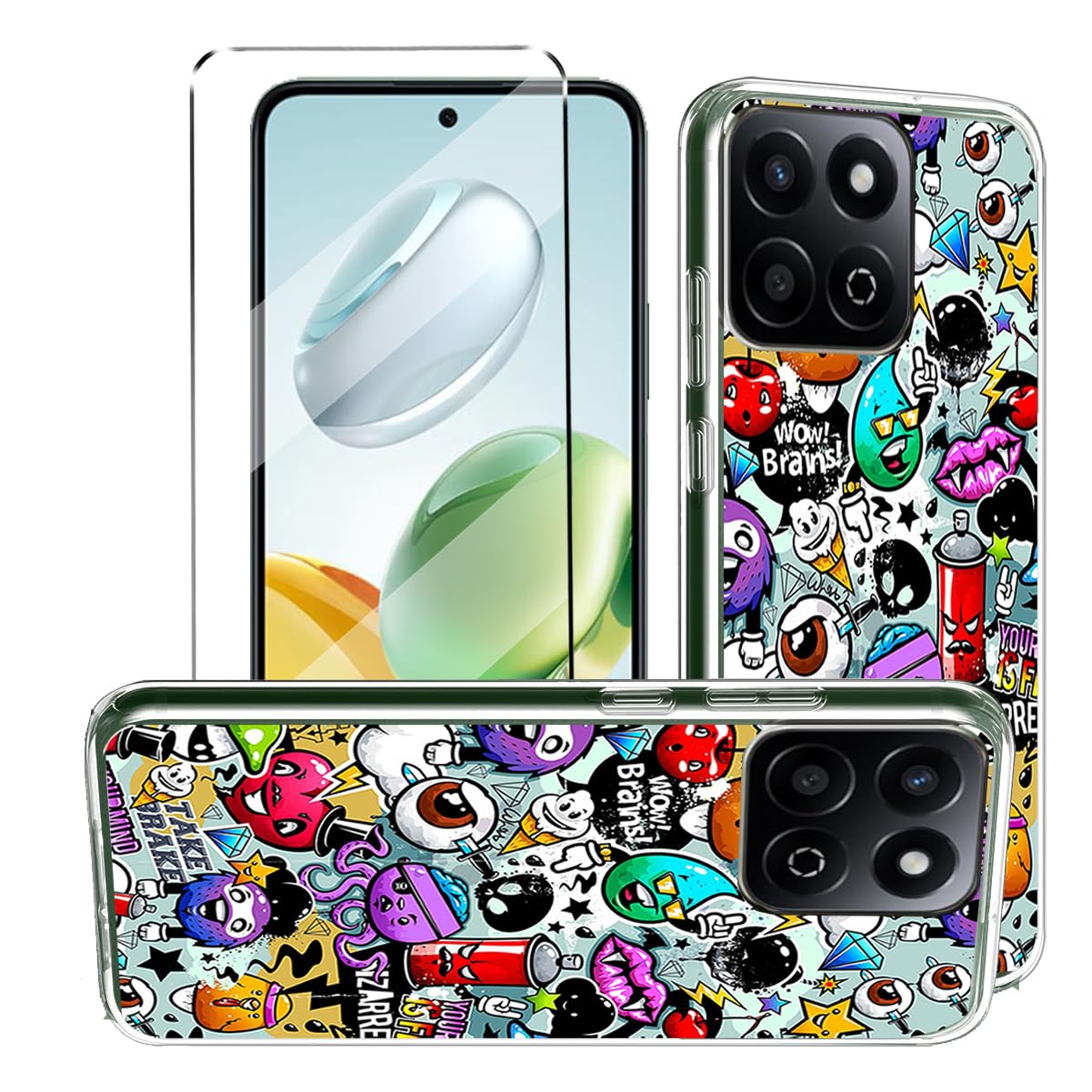 HuiYouMY 2-in-1 Case Compatible with Honor 200 Smart Cover with 1 Pack Tempered Glass Screen Protector for Honor 200 Smart