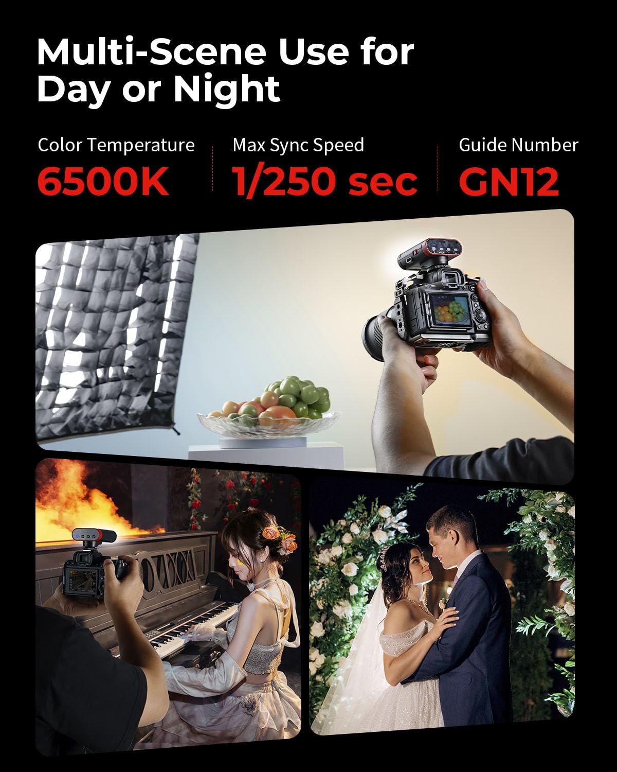 SMALLRIG RS20 Mini Speedlite Flash, fotocamera portatile Flash con batteria 2000 mAh, 12 flash indice, ricarica USB-C