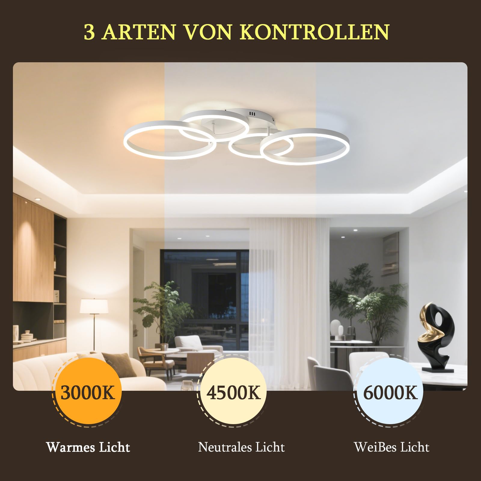 Deckenleuchte Dimmbar 40-60W, 100CM Deckenlampe LED Wohnzimmerlampe mit Fernbedienung APP Farbwechsel, Moderne lampe Dimming Deckenbeleuchtung Schlafzimmerlampe (Weiß)