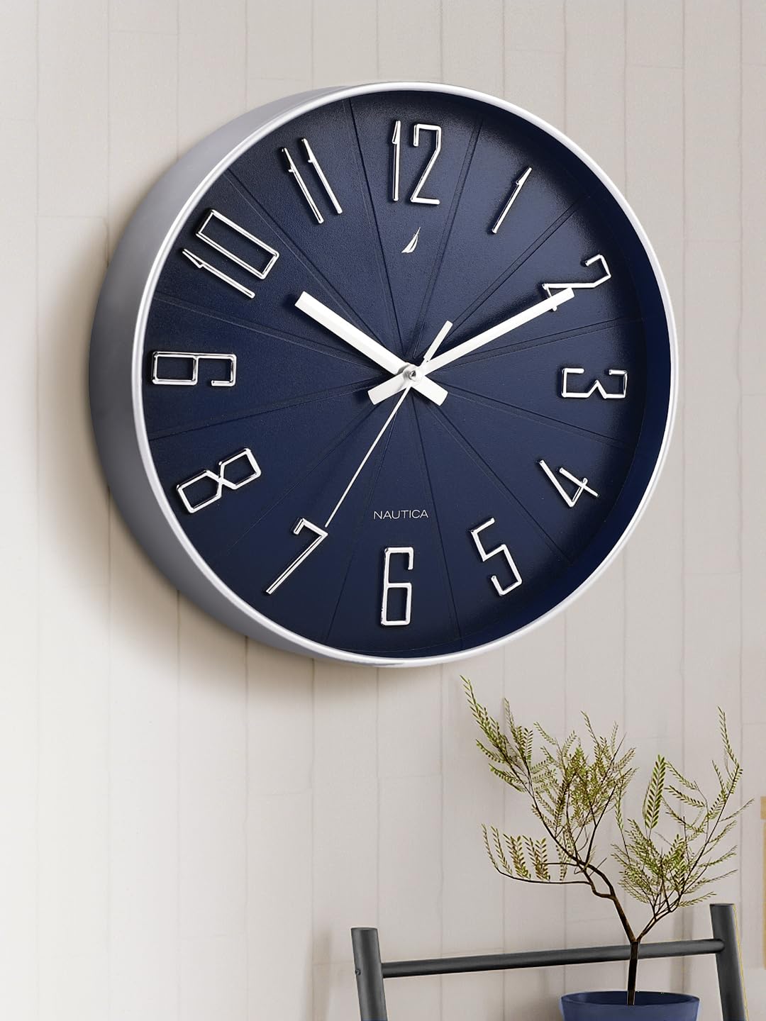 Nautica I 12 Inch I Non Ticking Silent Analog Wall Clock I 1Pc Analog Wall Clock I Unique Analog Wall Clock for Home L Large Analog Wall Clock L Abs 3D Matt Rim I Matt Navy-Silver-image-48