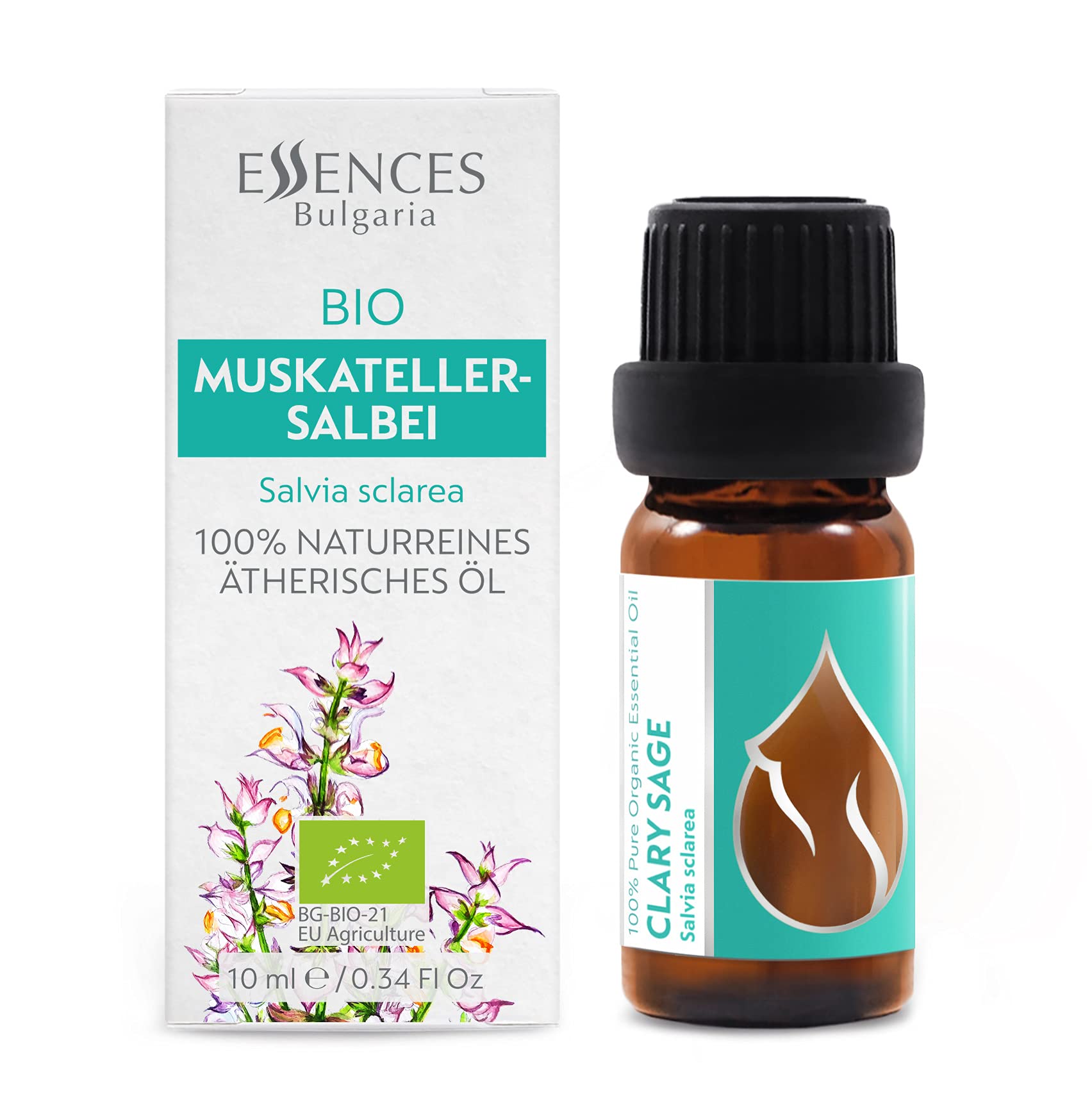 Essences Bulgaria Organic Clary Sage Essential Oil, 100% Pure, Therapeutic Grade, Clary Sage Oil from Family Owned Farm, Best Value (10ml)