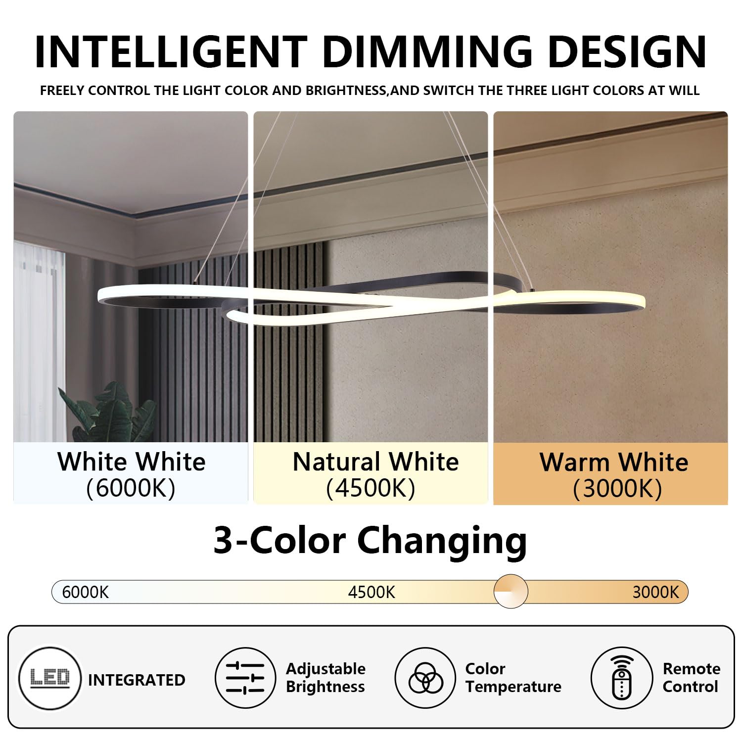 Lampadario Moderno a LED Dimmerabile Nero per Sala da Pranzo - Luce Sopra il Tavolo, Illuminazione Moderna per Isola Della Cucina con Telecomando, Altezza Regolabile