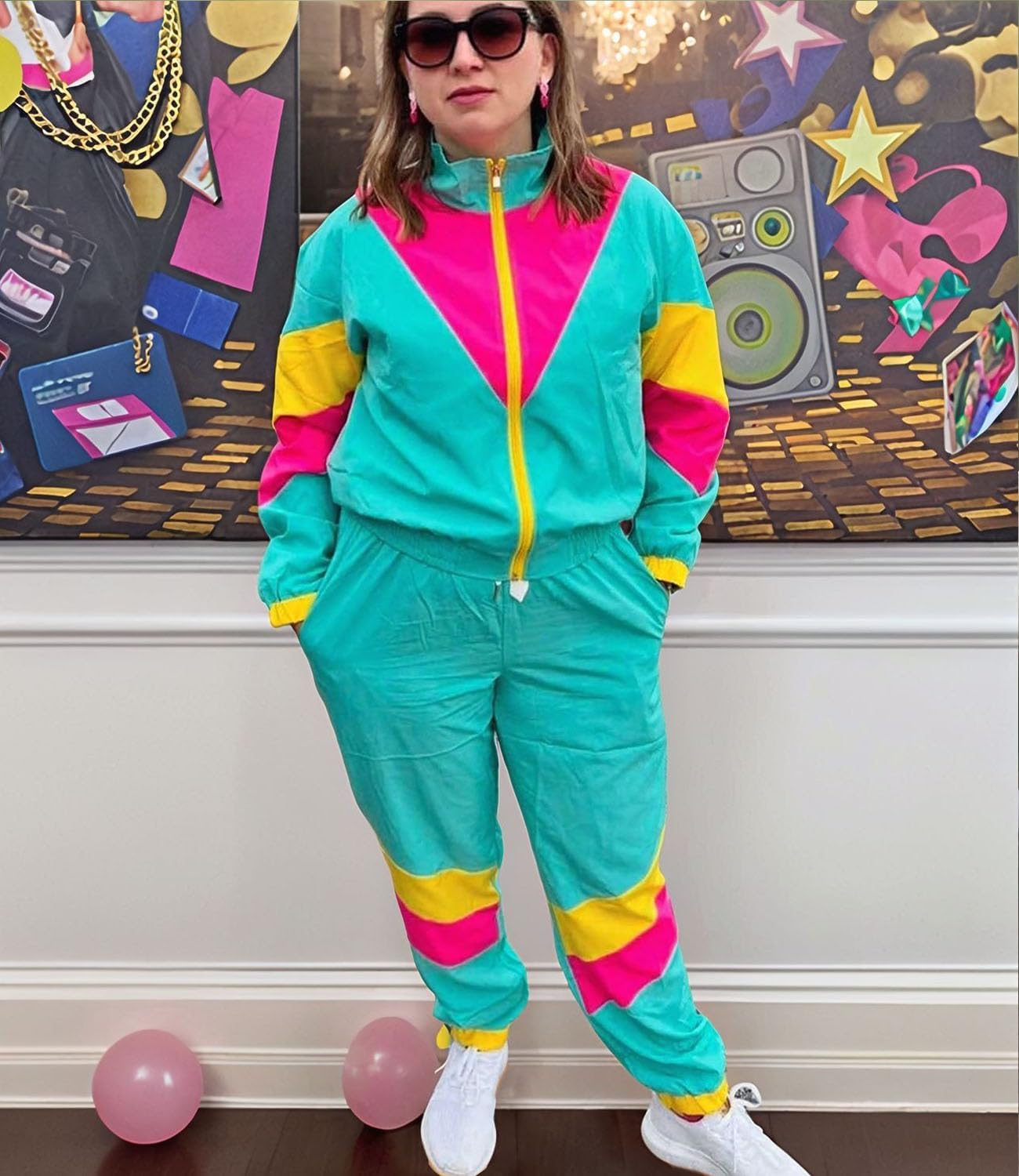 UOUA Women's Color Block 2 Piece 80s 90s Outfits Long Sleeve Windbreaker Jacket Tracksuit Set - Image 2