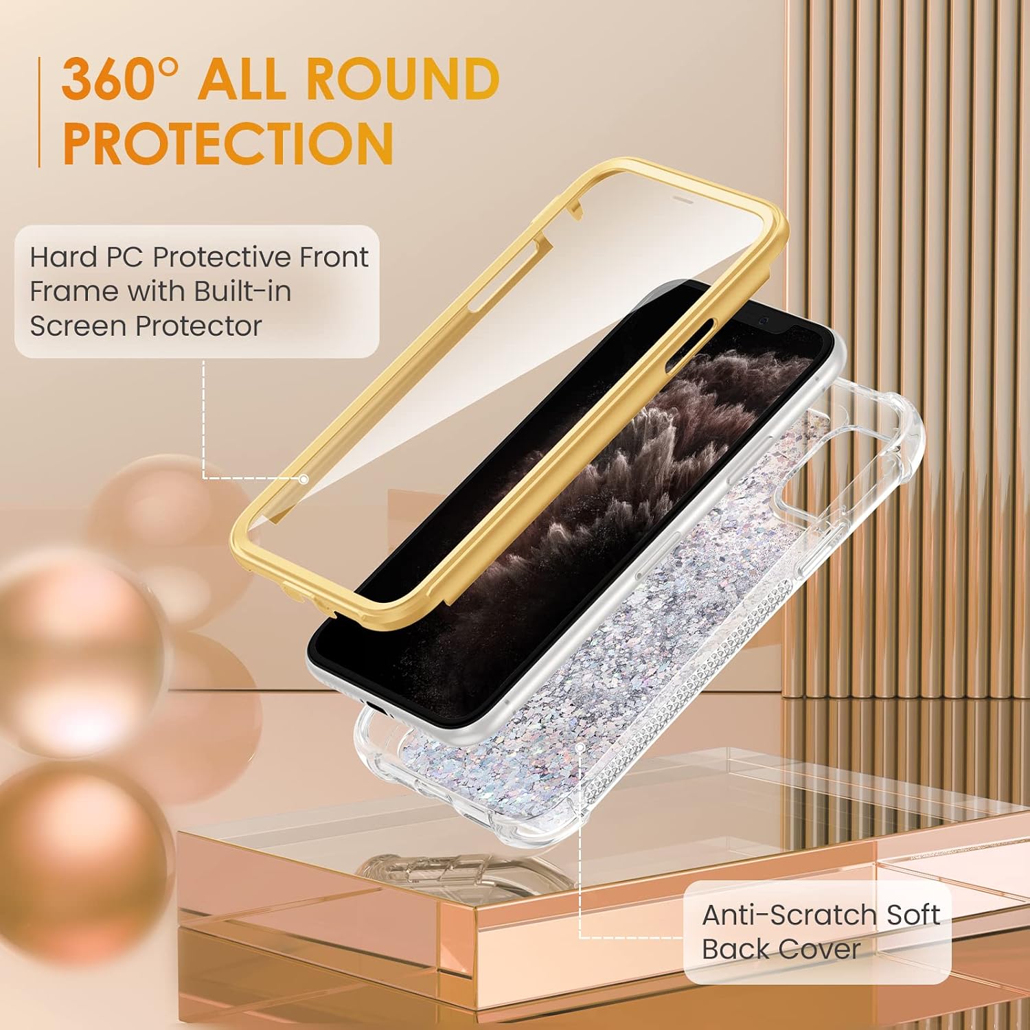 Caka Case for iPhone 11 Pro Max, 11 Pro Max Case for Women Girls with Screen Protector Glitter Bling Liquid Full Body Protective Phone Case for iPhone 11 Pro Max 6.5 (Sunflower)