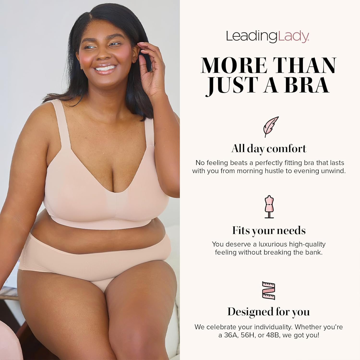 Leading Lady, Aurora, Wireless Bra for Women, Breathable Microfiber, Padded Cups, Full Coverage, Convertible Straps, 38A-40G - Image 3