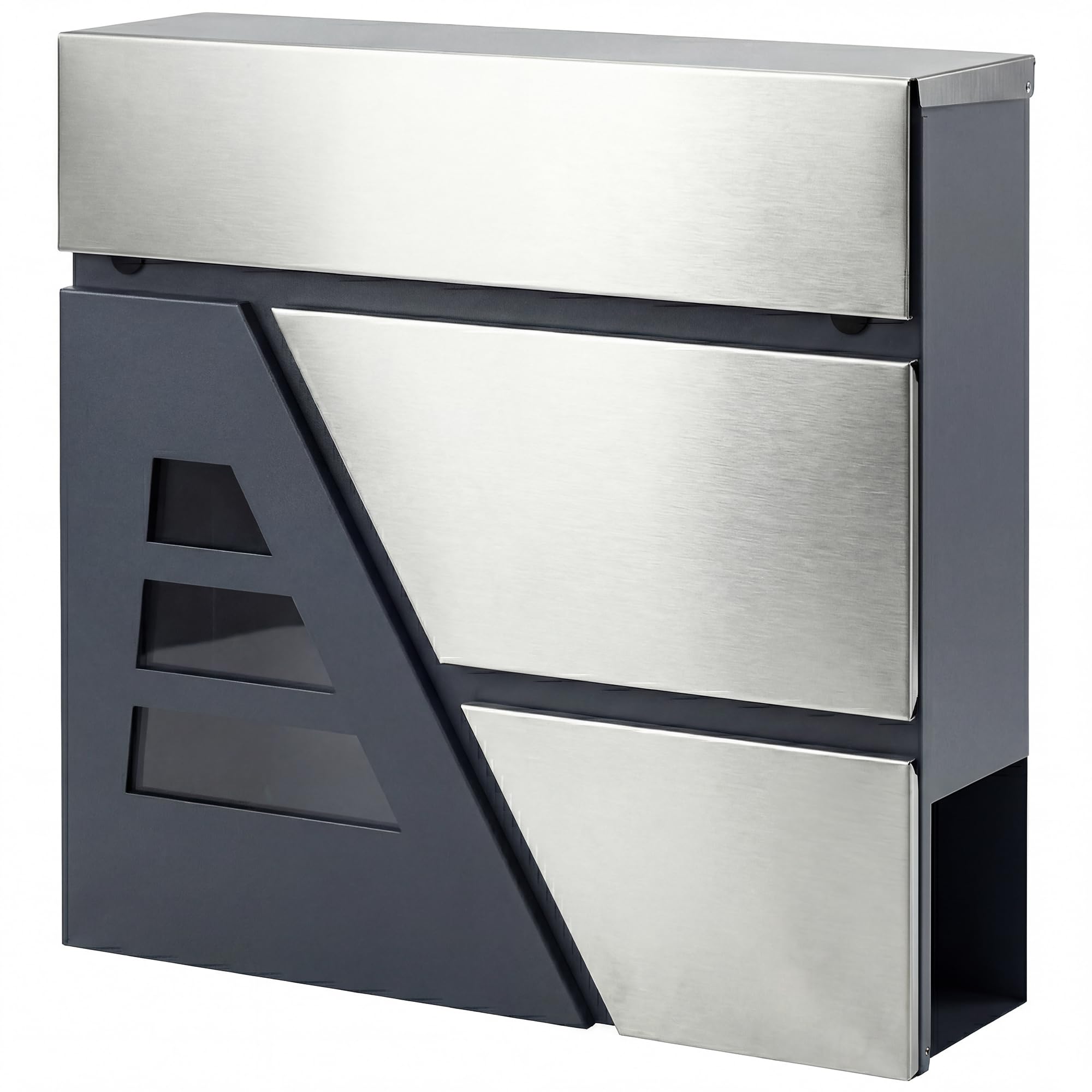 HOMCOM Buzón Exterior de Acero Inoxidable, 13 L, Buzón de Pared Correo con Cerradura y 2 Llaves, Cierre Silencioso, Tapa Antilluvia, Soporte para Periódicos, Moderno, Fácil de Instalar, Gris Oscuro