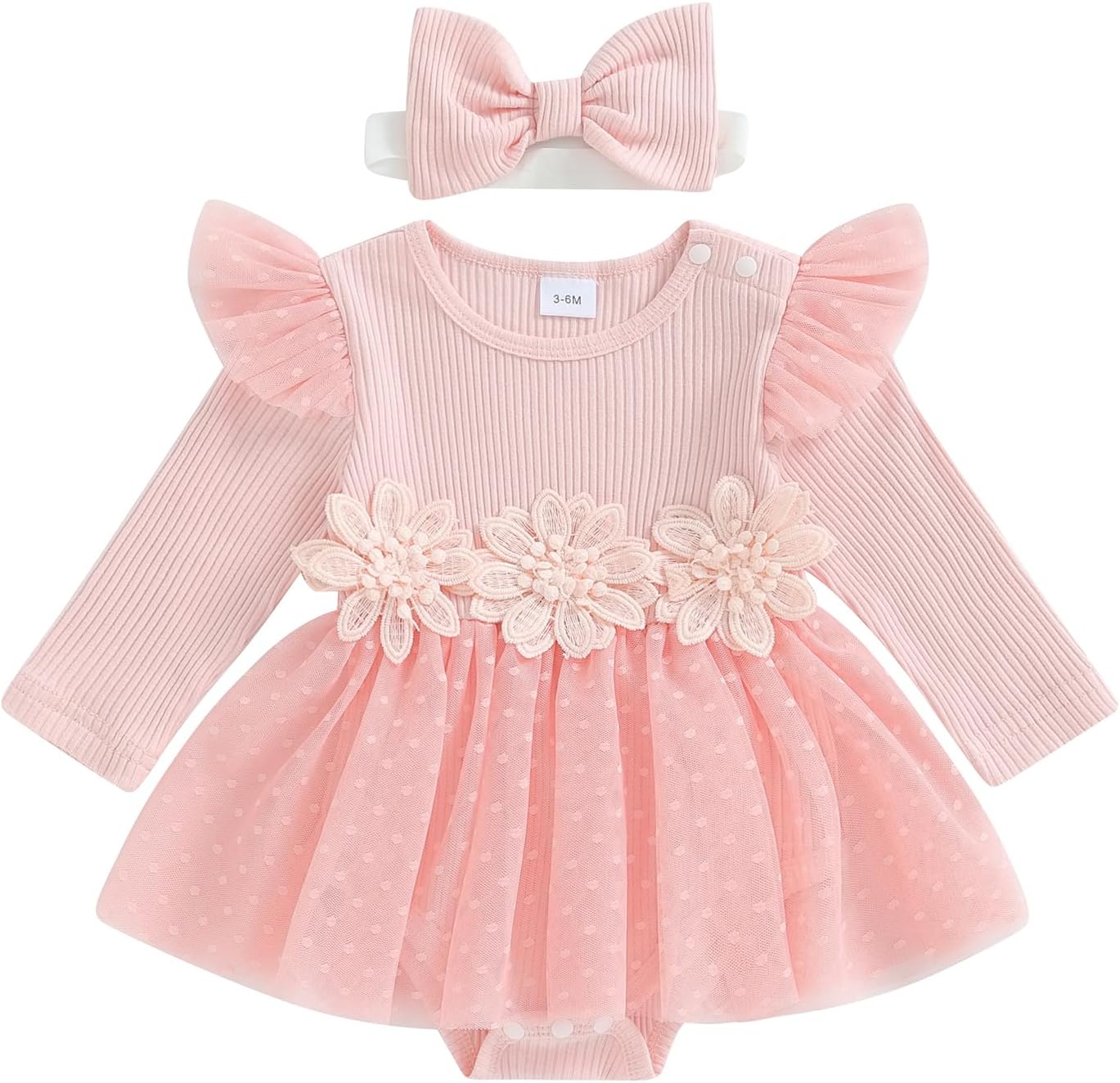 Hnyenmcko Newborn Baby Girl Romper Dress Long Sleeve 3D Flower Embroidery Tulle Dresses Jumpsuit Fall Winter Outfits Set