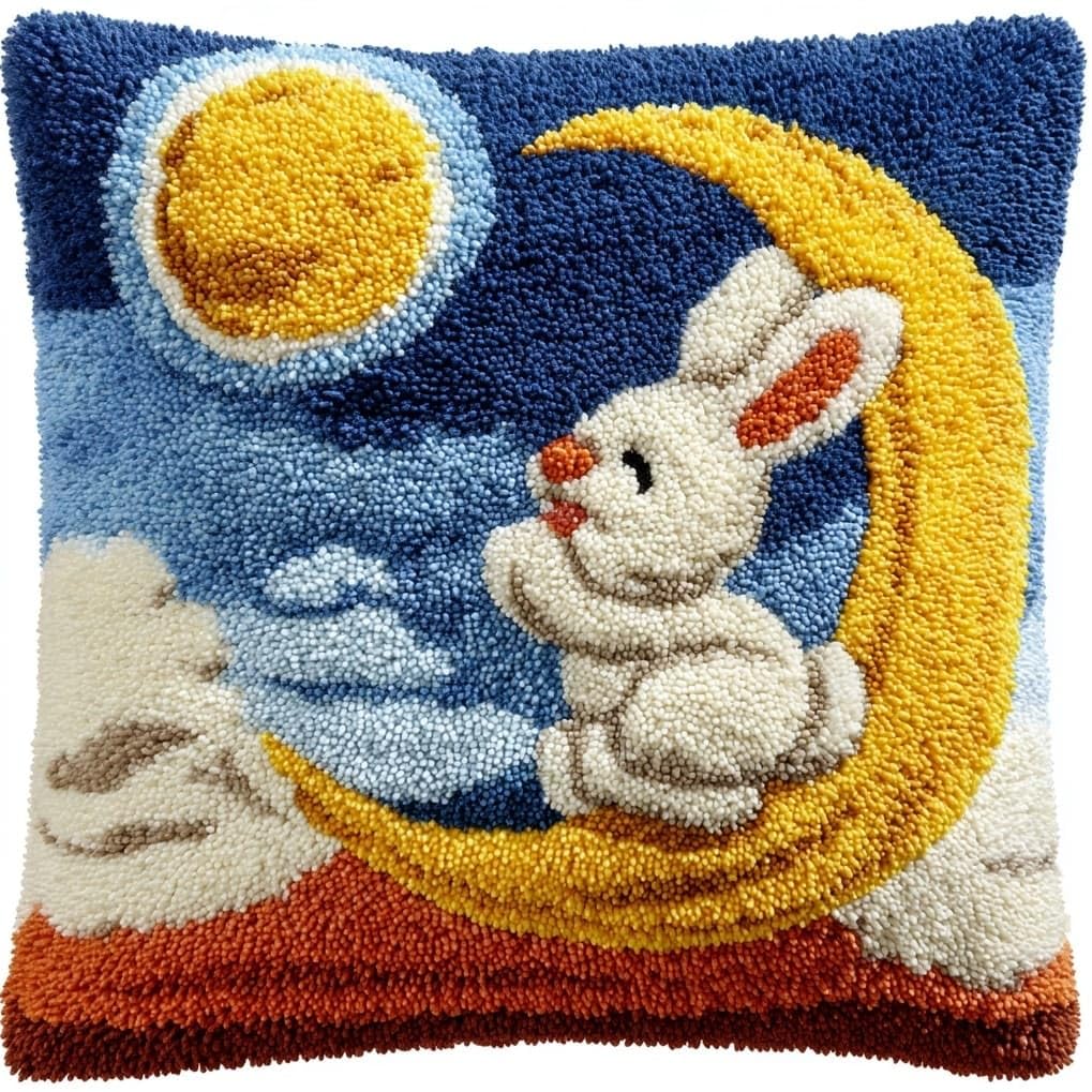 AxiangziK Latch Hook Pillow Kit 17x17in,The Rabbit Sitting on the Moon
