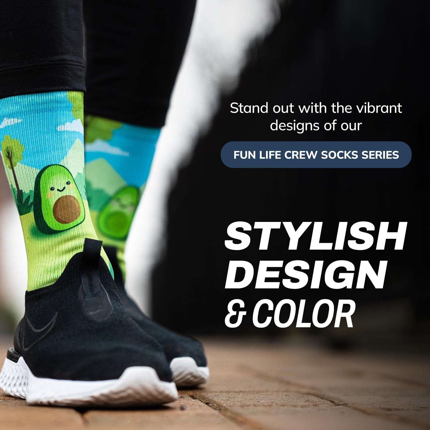 Outway Novelty Crew Socks for Men & Women, Breathable, Moisture-Wicking Athletic Calf Sock with Arch Support, Polyester & Spandex Blend, Colorful, Fun Life, You Complete Me, S-M