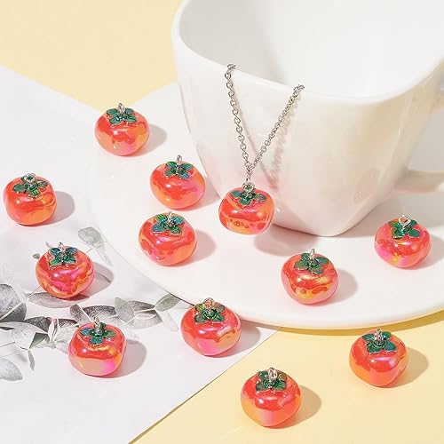 Vista 3 de LiQunSweet 20 dijes acrílicos opacos de imitación de comida 3D para comida fruta, caqui rojo para decoración de fiesta de otoño