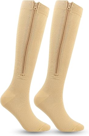 Eohak Zipper Compression Socks 15-20mmHg Closed Toe Compression Stocking with Zipper Swelling Edema for Women and Men