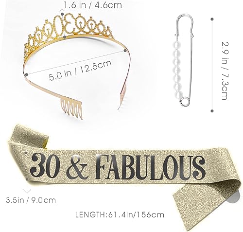 Miniatura 3 de Juego de tiara de banda y diamantes de imitación para cumpleaños número 30, regalos de cumpleaños de 30 años para ella, decoraciones de fiesta para