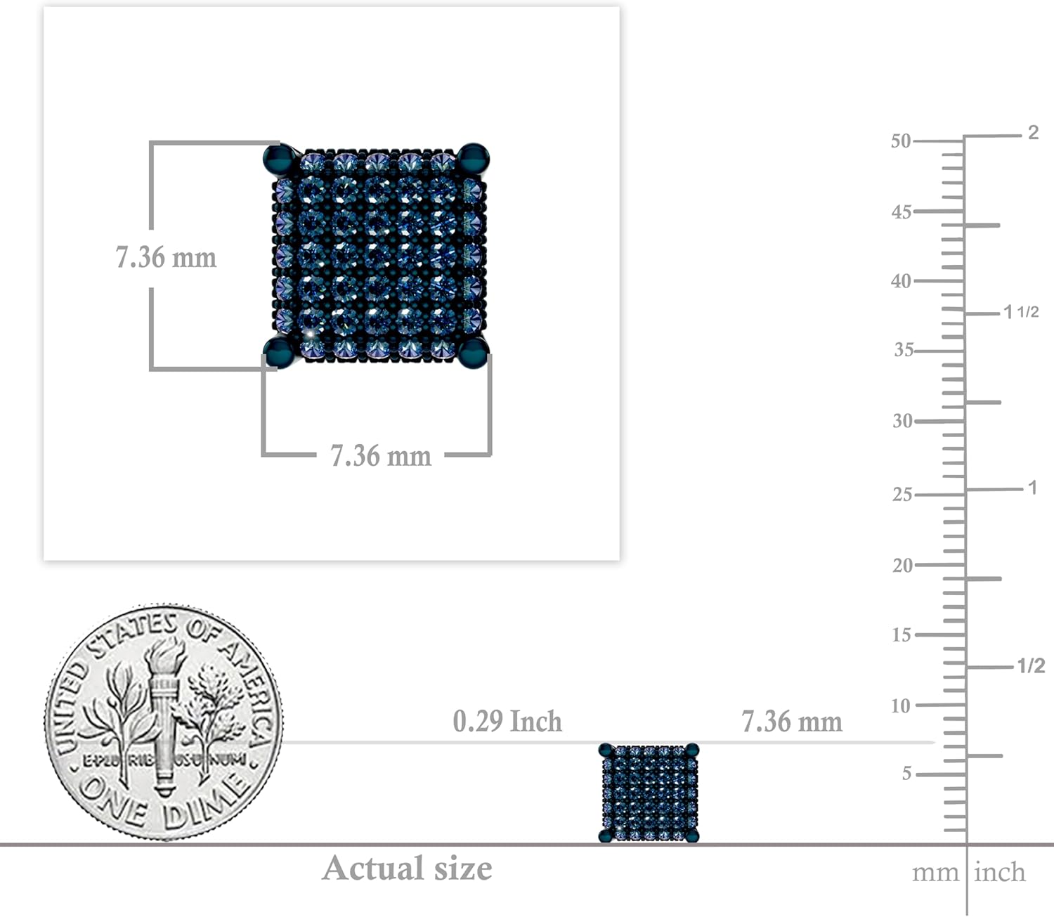 Dazzlingrock Collection 0.50 Ctw Natural Round Diamond 7.4mm Hip Hop Iced Out Studs in Black & Blue Plated Solid White Gold, Unisex Design Ladies,Mens Real Diamond Earrings