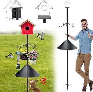 92 in Bird Feeder Pole with Squirrel Baffle & Shepherds Hook Hanger - Adjustable Heavy Duty Bird House Feeding Station Stand with 5-Prong Anchor for Christmas Outdoor Garden Birds Watching Gifts