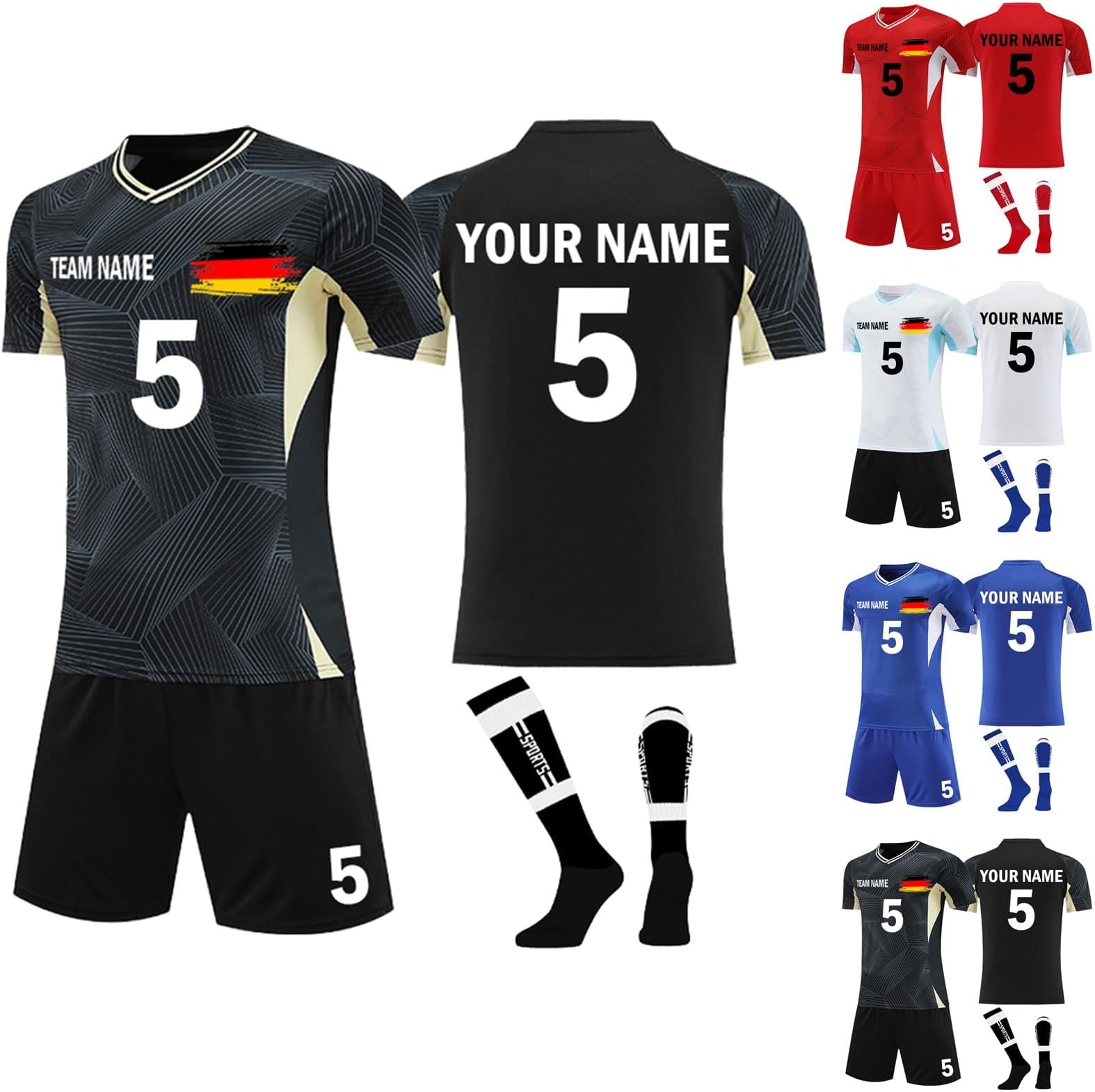 CustomCustomize Soccer Jersey with Short Sock, Personalized Name Number Team Outfit, Custom Made Footbal Tournament Uniform Team Logo Personalized Football Jersey Kids Adult