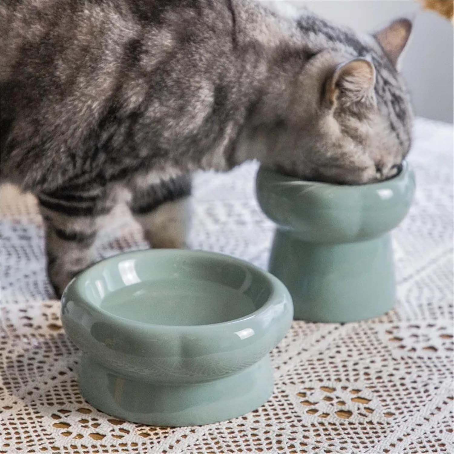 Elevated Ceramic Pet Feeder Bowl, Slow-Eat Food & Water Dish for Cats & Dogs, Prevent Overeating Pet Supplies(A)