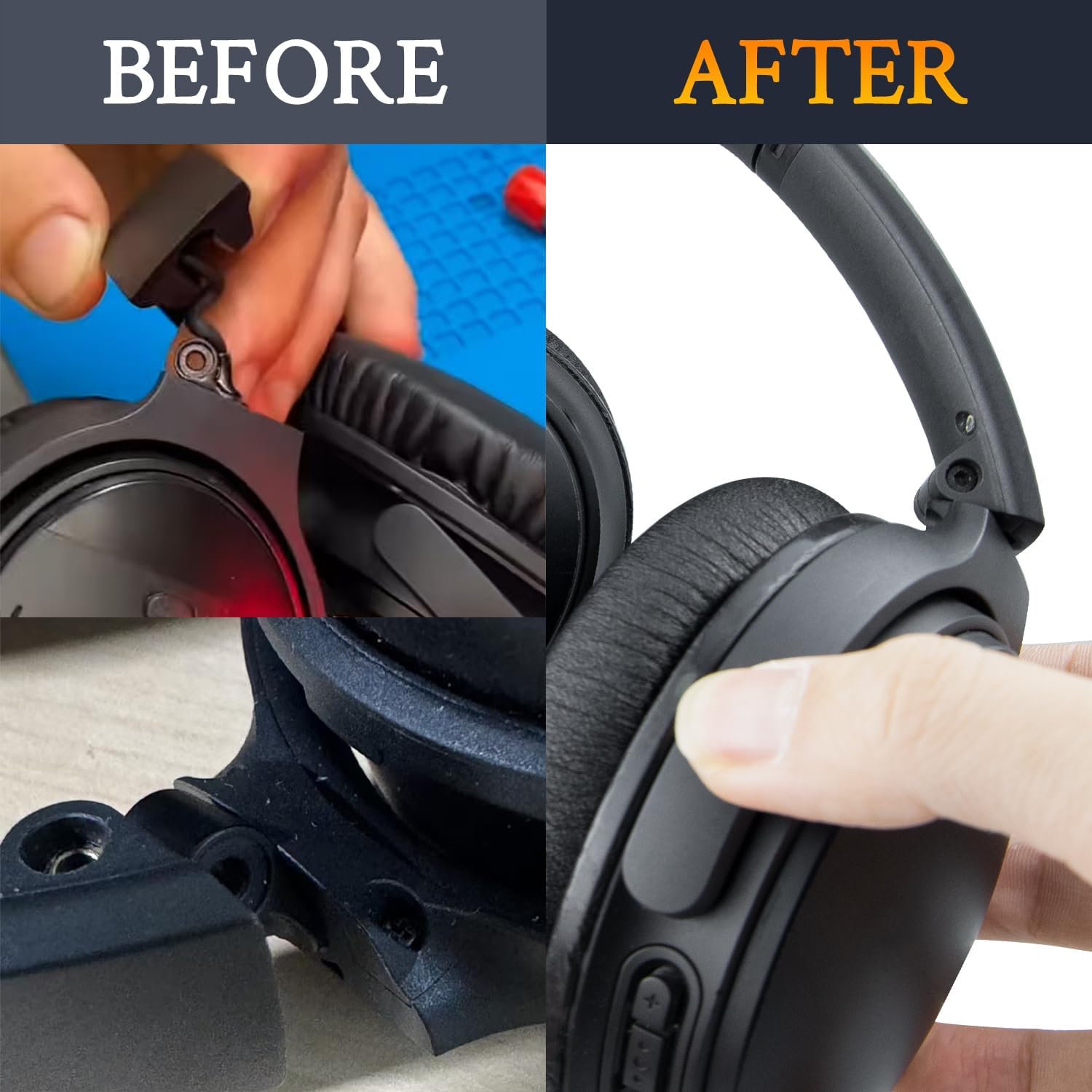 SOULWIT Metal Swivel Pins Replacement Parts Kit for Bose QuietComfort 35/QC35/QC35 II/QC45/QuietComfort SE (QC SE)/Quiet Comfort Wireless Headphones, Hinge Screws Accessories and Gasket - Black - Image 5